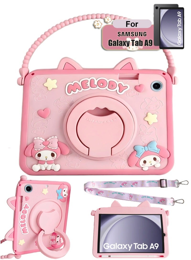 Cartoon protector for Samsung Galaxy Tab A9 8.7-inch tablet Cases with Pencil Holder Handle Stand Shoulder Straps Cute Cartoon Girly Teens Tablet Cover for Samsung Galaxy Tab A9 - Image 1